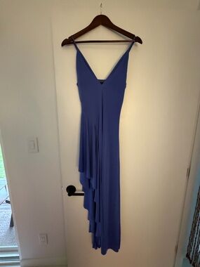 MAJORELLE Periwinkle One-Shoulder Ruffle Slip Dress